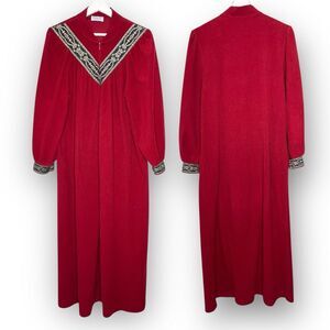 Vintage Vanity Fair Robe Red Velour Zip Up Long Sleeve Women’s Size Medium
